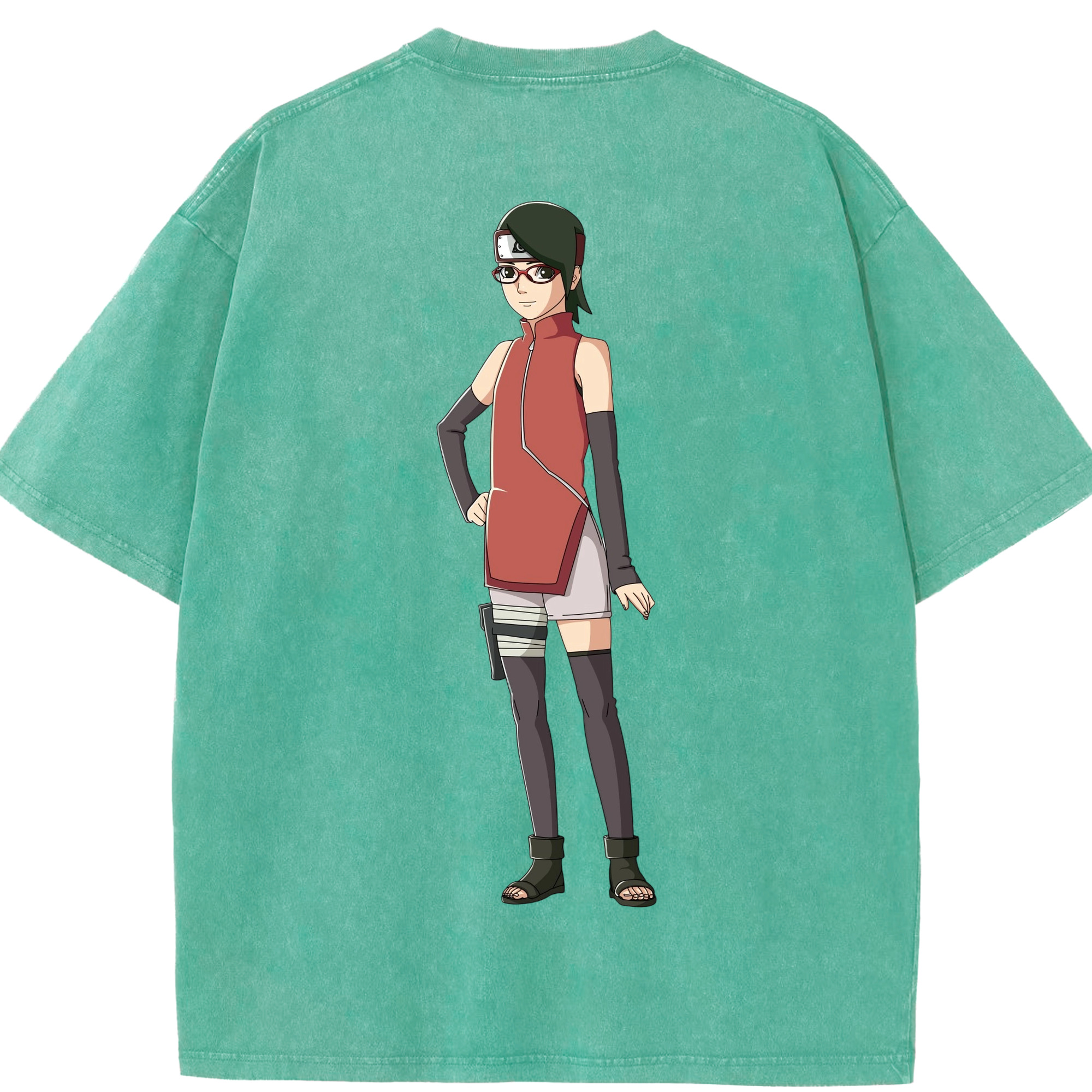 （画像用） NARUTO -ナルト- うちは サラダ Uchiha Sarada 綿100% ヴィンテージ風 半袖Tシャツ（背面プリント）